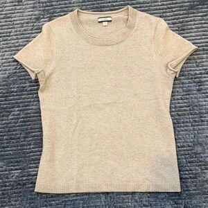 J. Crew 100% Cashmere Cream Knit Short Sleeve Sweater T - Small